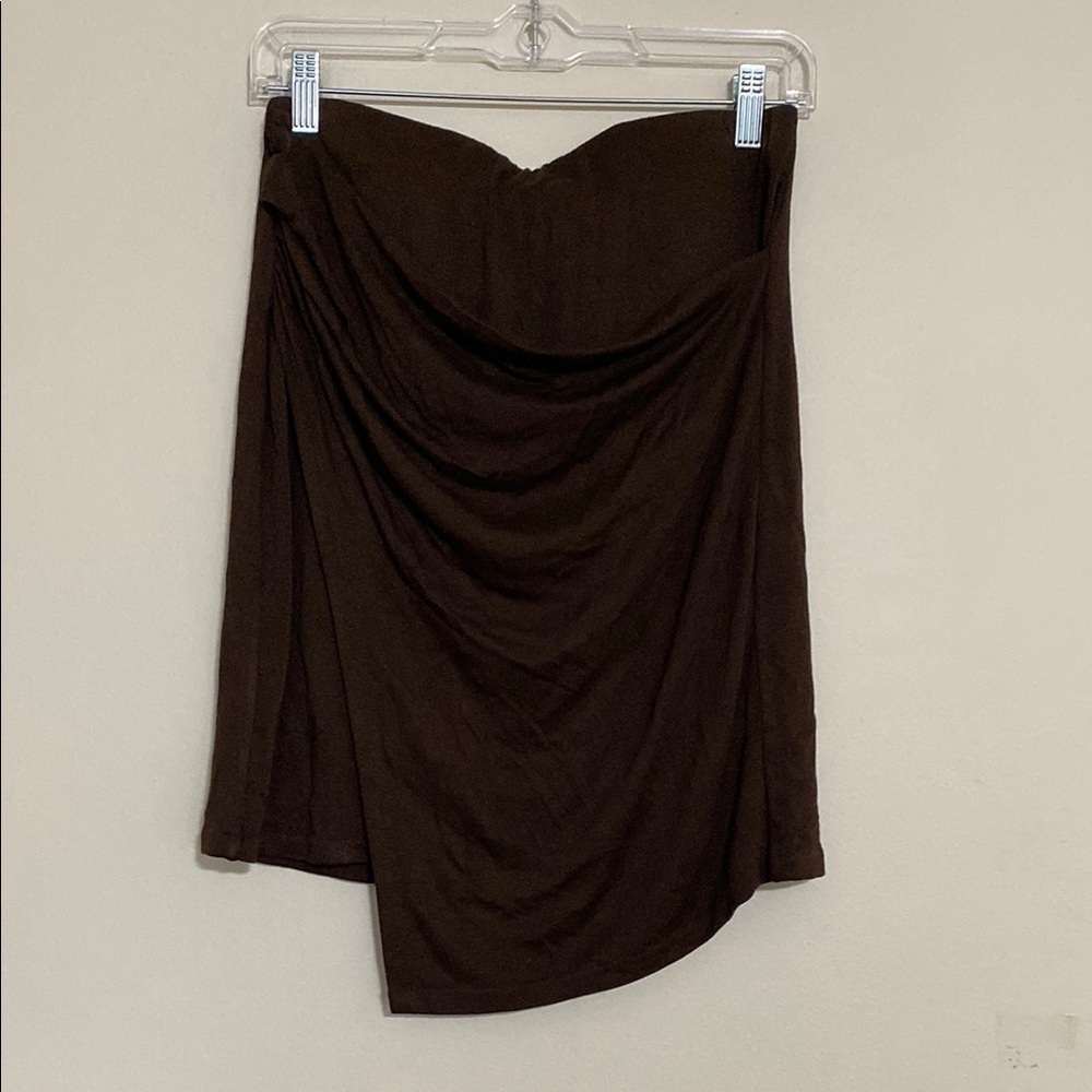 Vince Falda fruncida Brown Women Skirt S asymmetrical pull on elastic event Y2K - Picture 2 of 9
